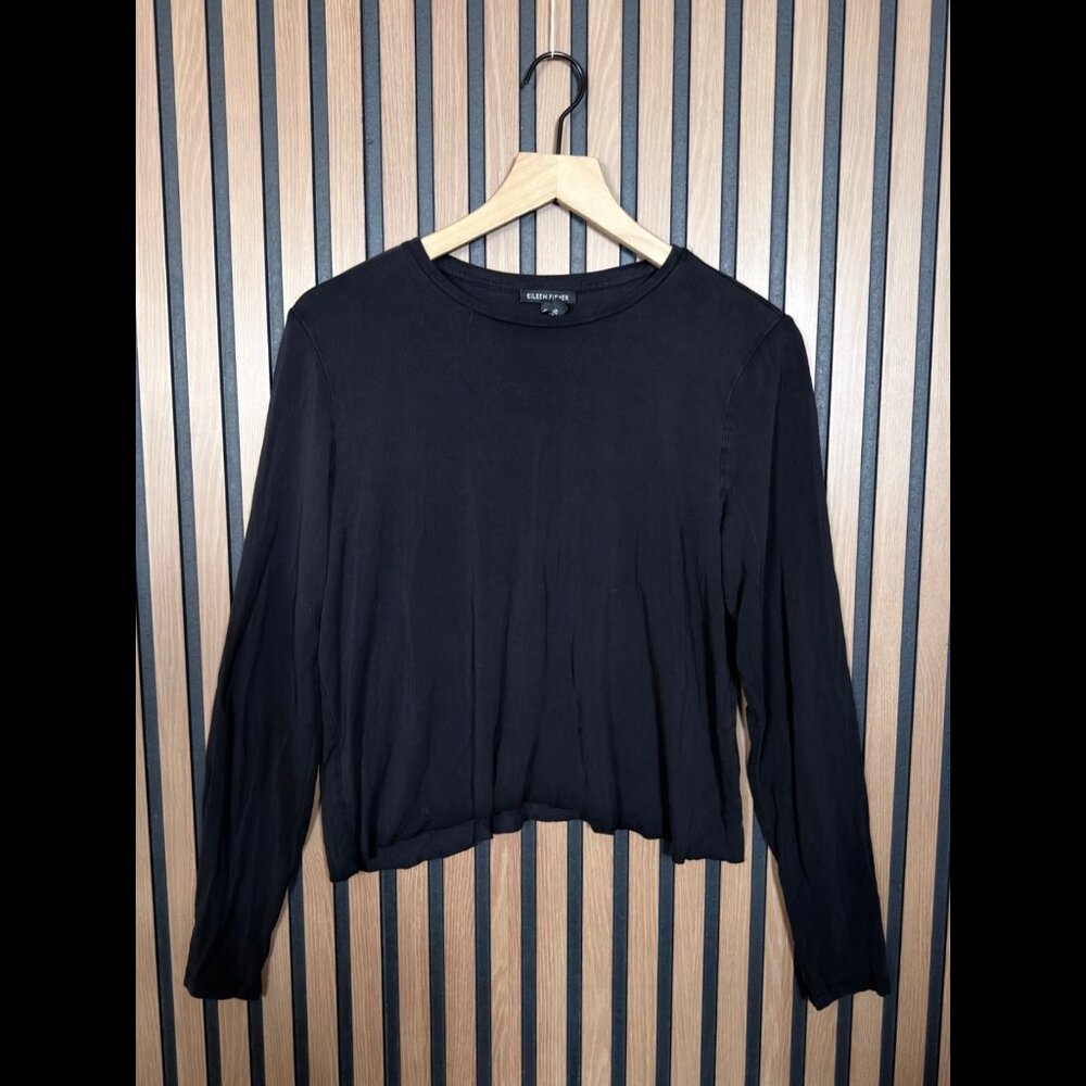 Eileen Fisher Top Medium Womens Black Long Sleeve Lux Cut Off Tee